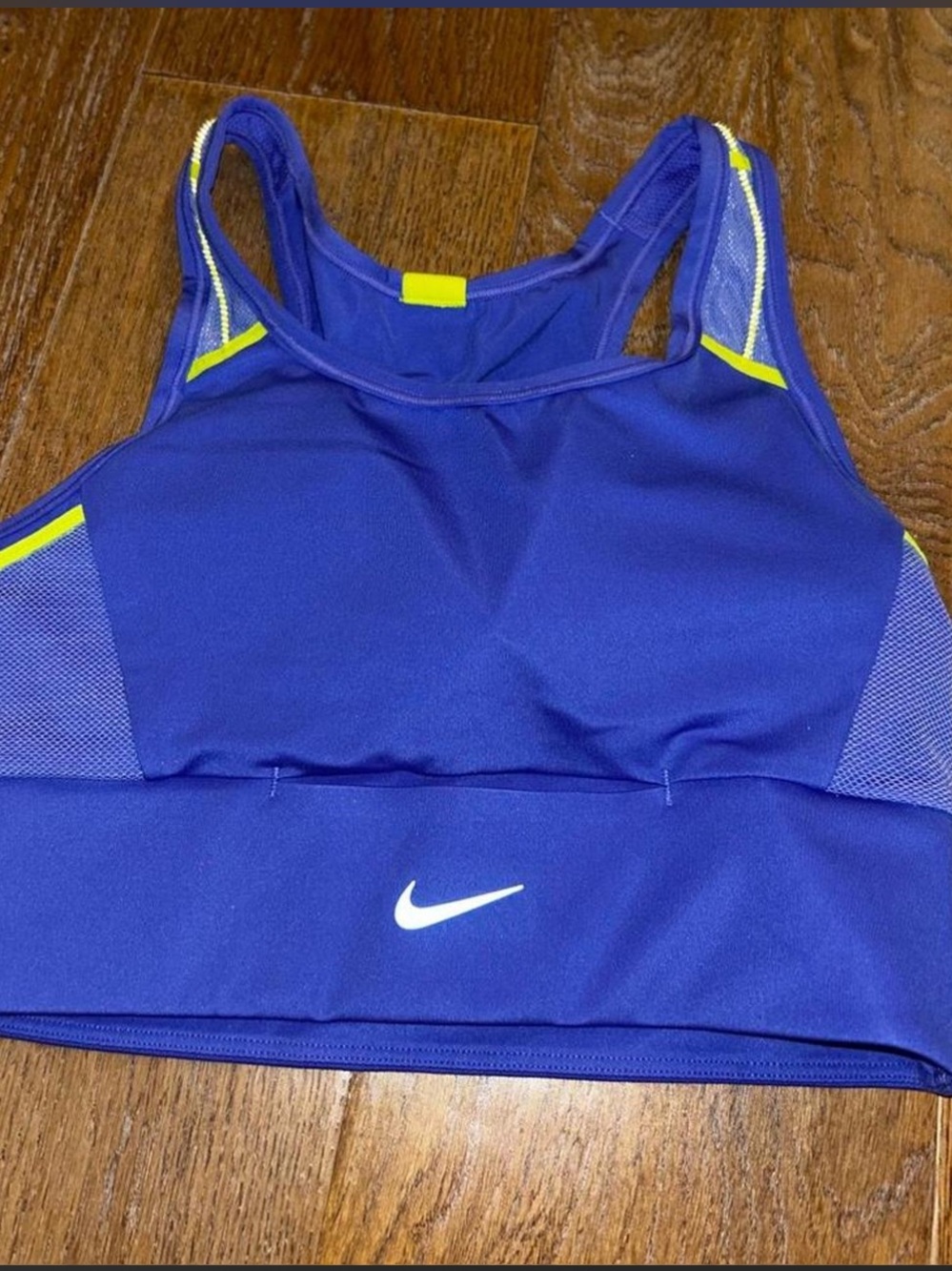 Nike Indigo Sports Bra with Neon Yellow Trim